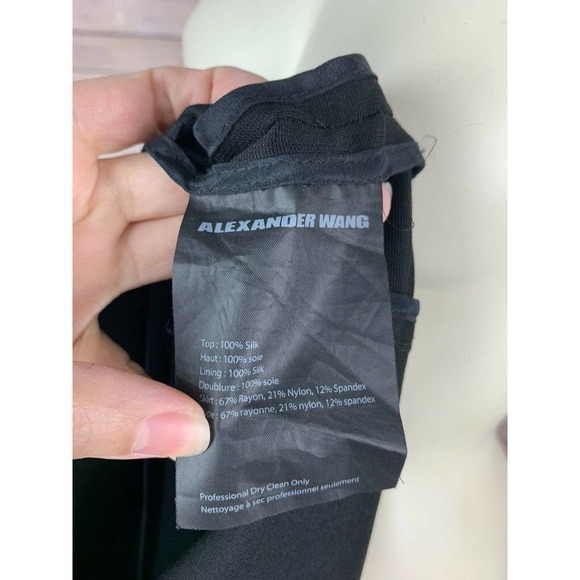 Alexander Wang Black Silk Dress Size 2 Women's Ruffle Print Vneck Cap Sleeve Y2K - Picture 11 of 12